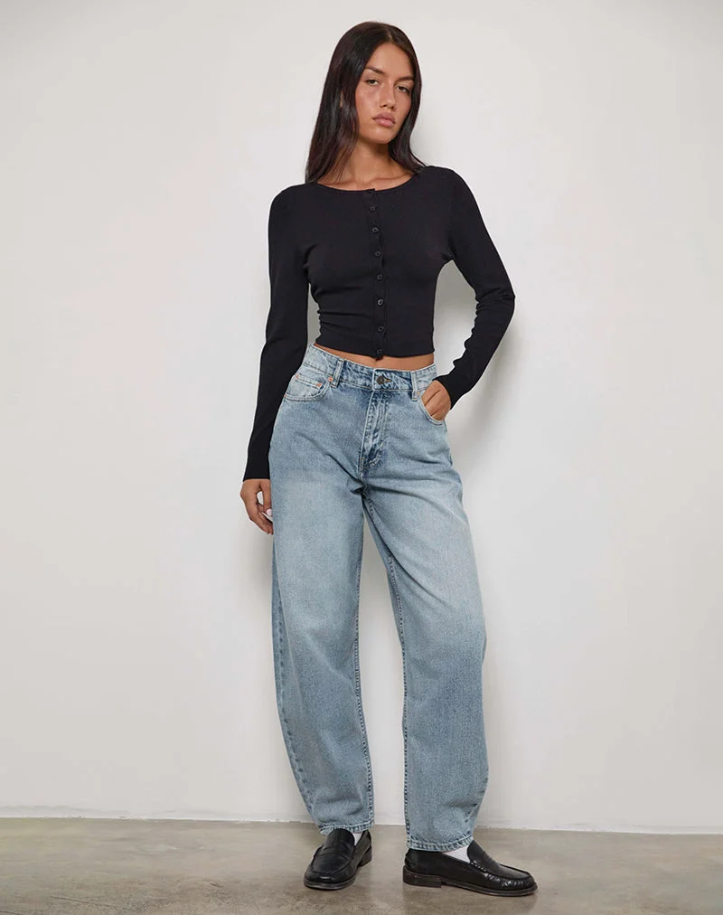 Jean taille haute à coupe évasée, bleu