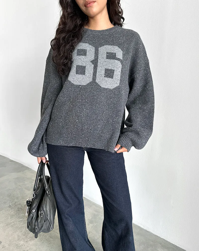 Pull Namari en tricot gris avec motif 86