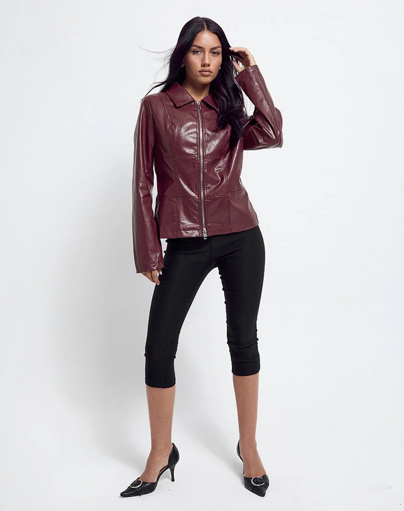 Vincent Fitted Jacket en PU Burgundy