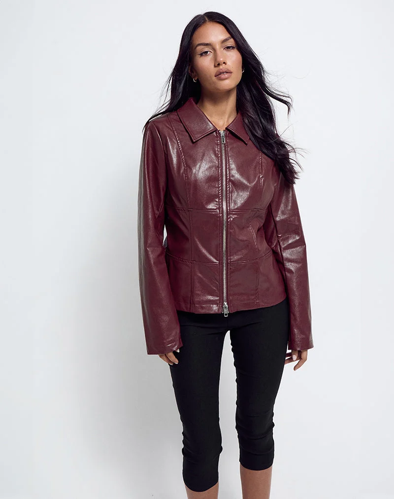 Vincent Fitted Jacket en PU Burgundy