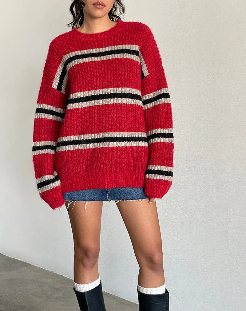 Pull en maille Lunet à rayures rouges et noires