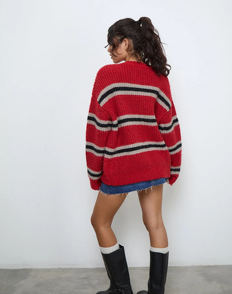 Pull en maille Lunet à rayures rouges et noires
