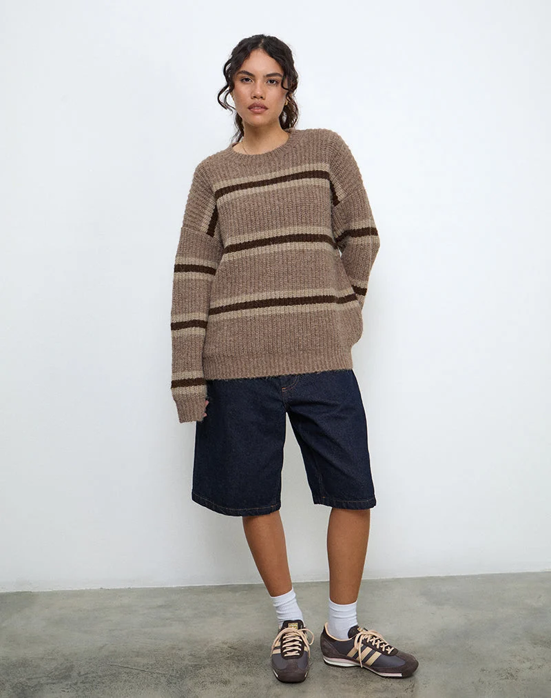 Lunet Jumper tricoté à rayures marron ton sur ton