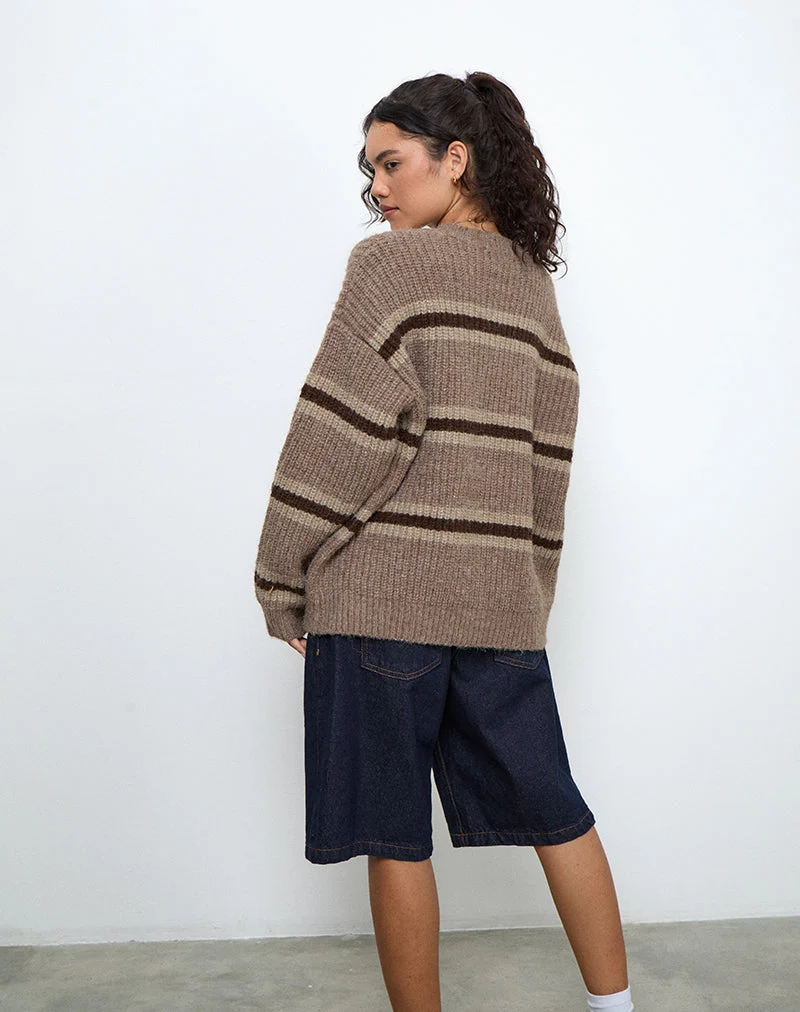 Lunet Jumper tricoté à rayures marron ton sur ton