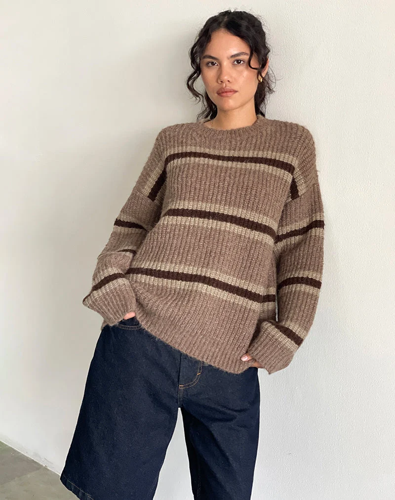Lunet Jumper tricoté à rayures marron ton sur ton