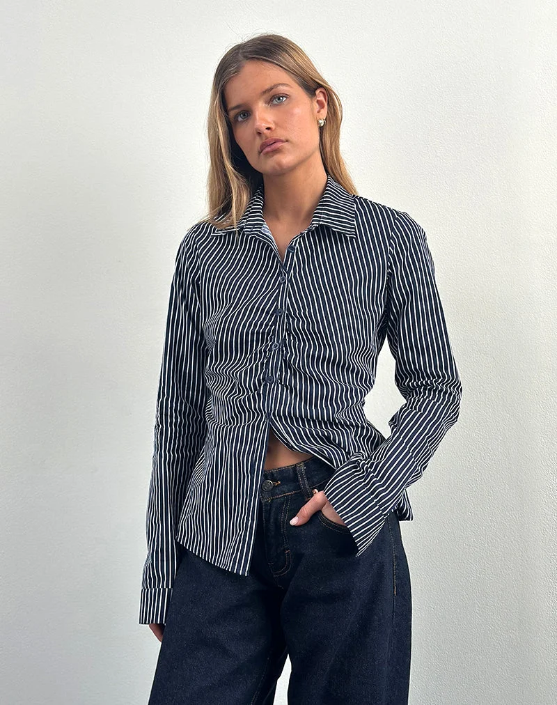 Tarsi - Chemise cintrée à rayures monochromes - Marine
