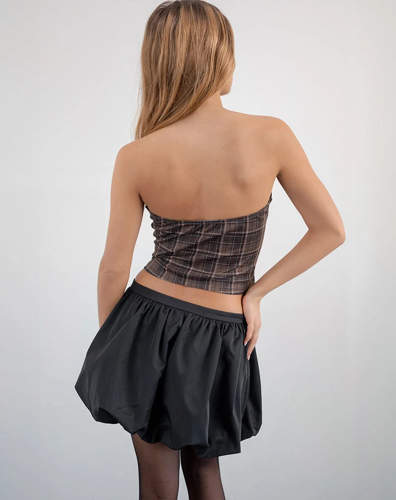 Heska - Top corset à dentelle sur le devant, à carreaux marron