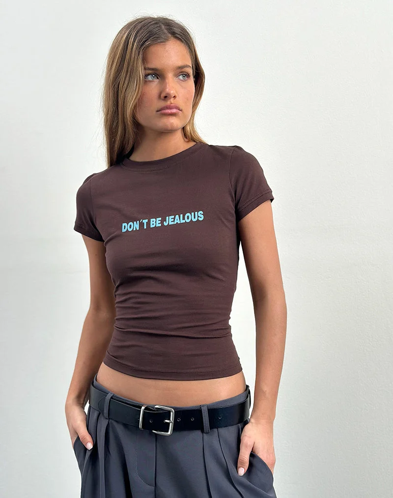 Tee-shirt Sutin Baby en acajou foncé avec slogan Don't Be Jealous
