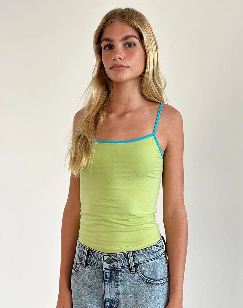 Top Solani en banane verte avec bordure bleue
