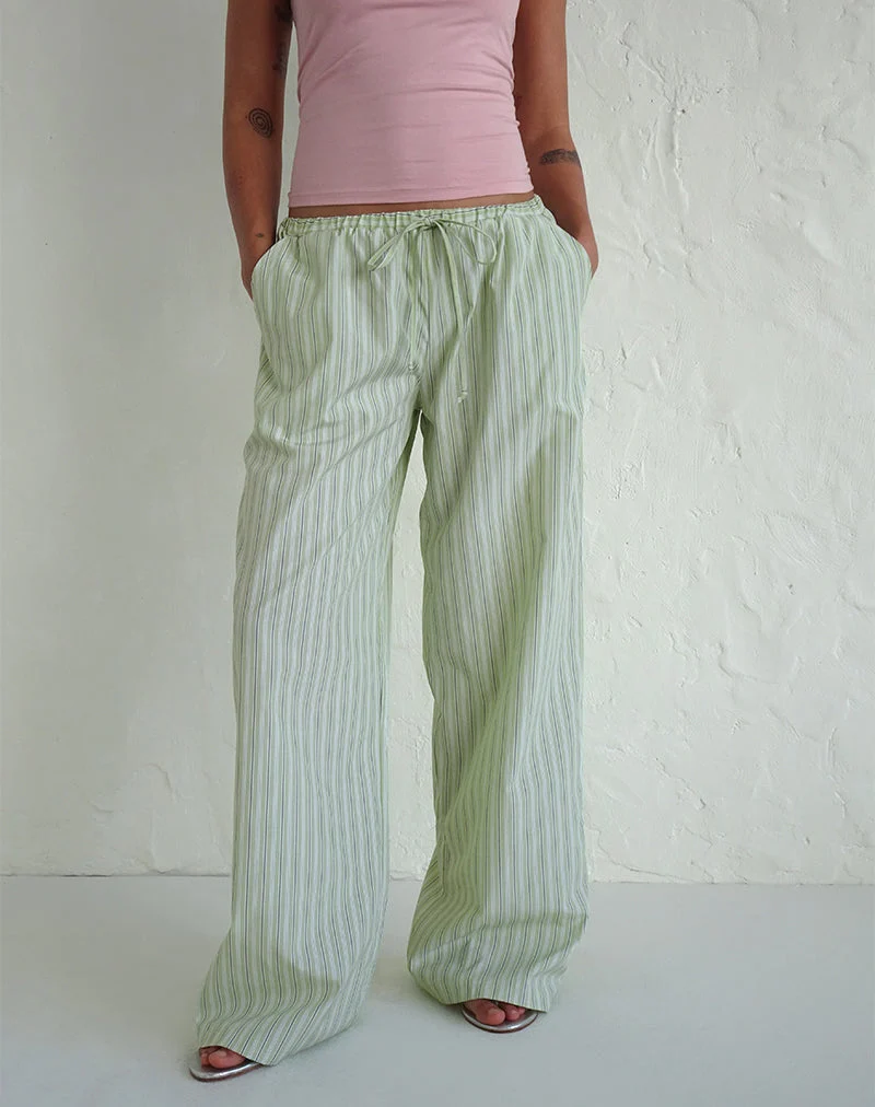 Pantalon Samir à rayures vert clair