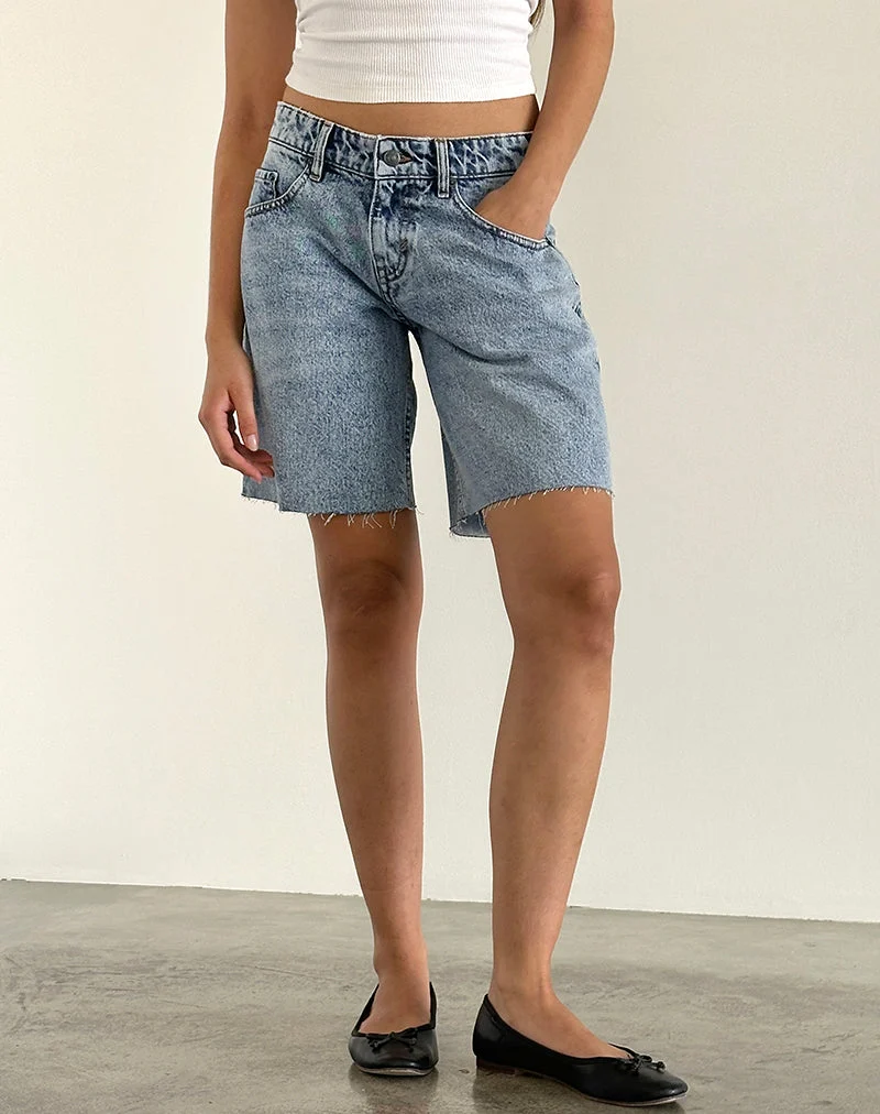 Short ample à taille basse en bleu vintage délavé