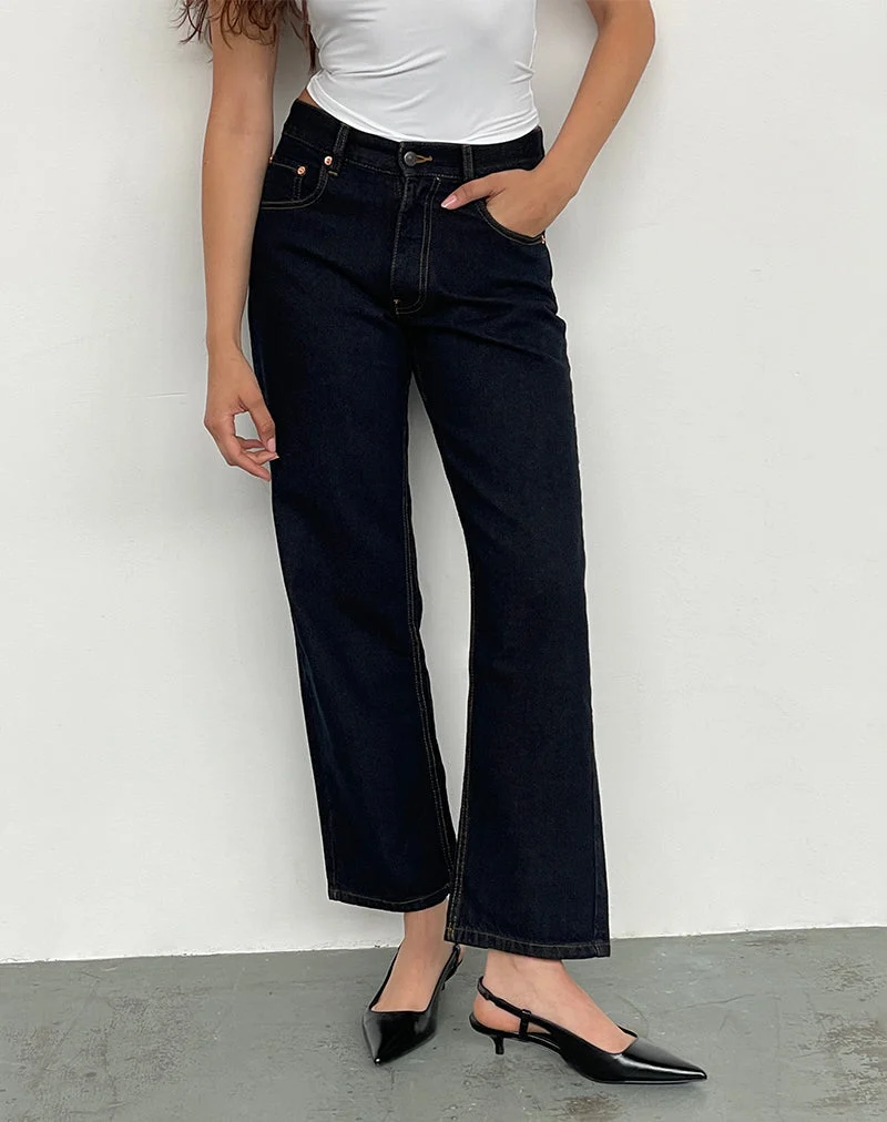 Jeans Awkward Parallel à taille moyenne, indigo