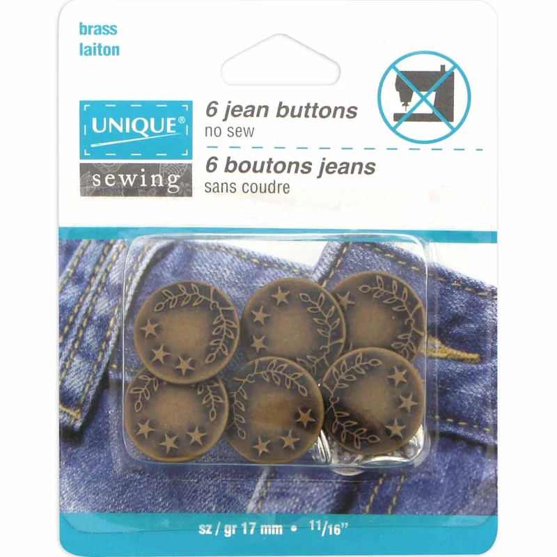 UNIQUE | Boutons à Jean Sans Couture | Laiton Antique | 17 mm