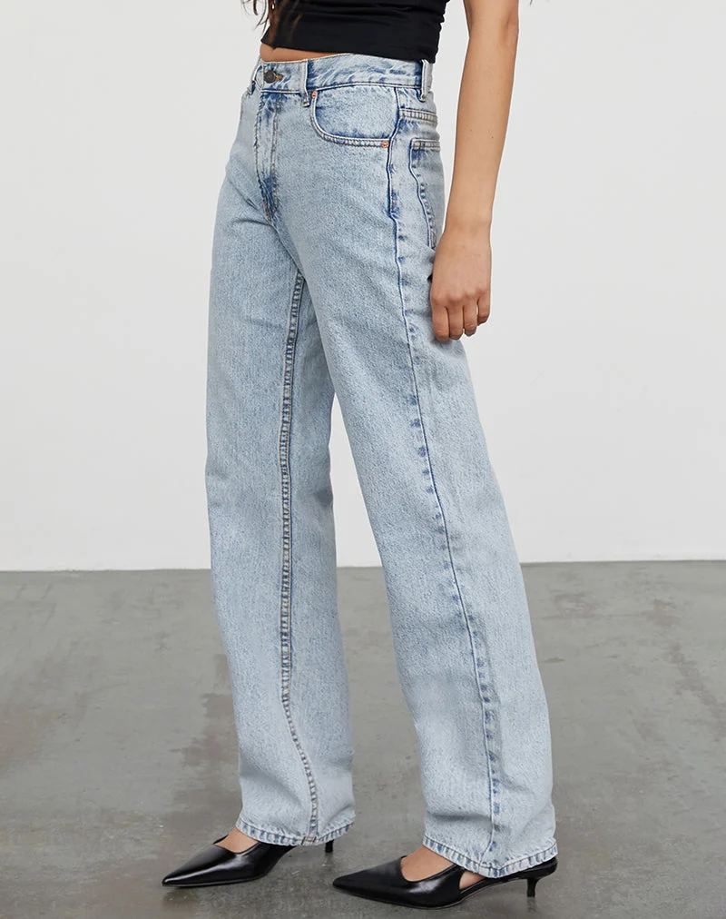 Jean parallèle slim à taille moyenne, délavé 80's Light Wash