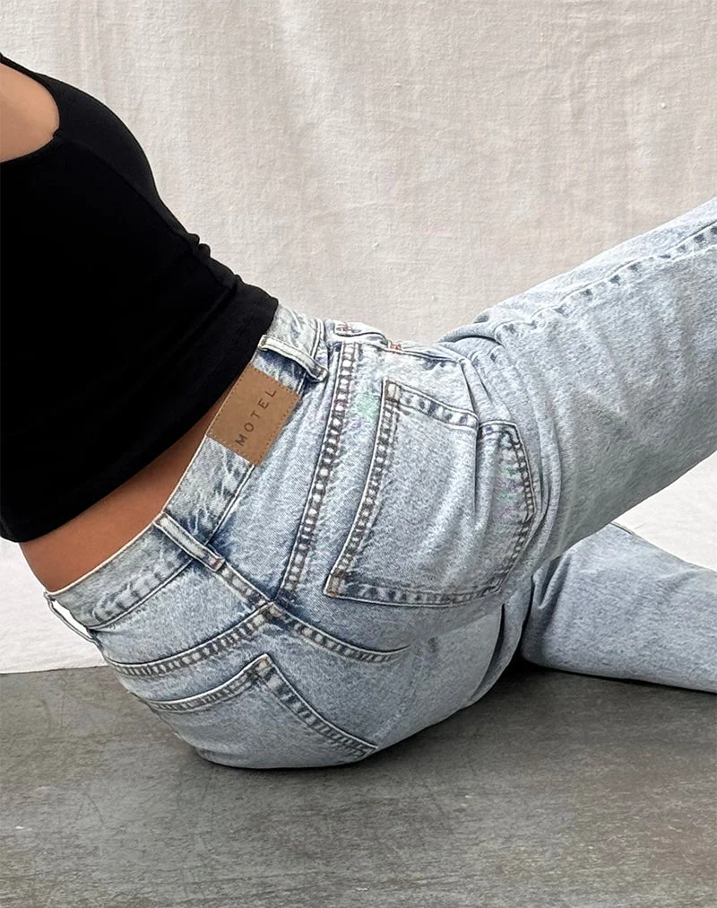 Jean parallèle slim à taille moyenne, délavé 80's Light Wash