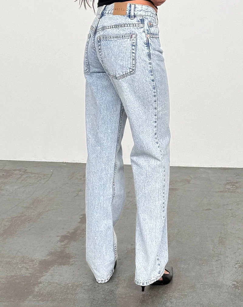 Jean parallèle slim à taille moyenne, délavé 80's Light Wash