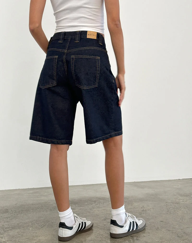 Short skater en jean taille basse, couleur indigo