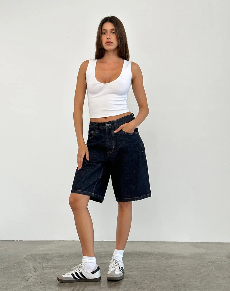 Short skater en jean taille basse, couleur indigo
