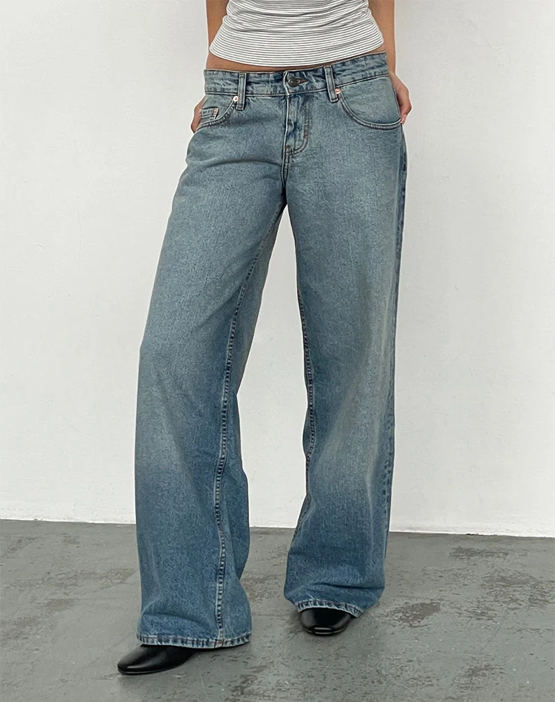Jean ample à taille basse, Vintage Bleach