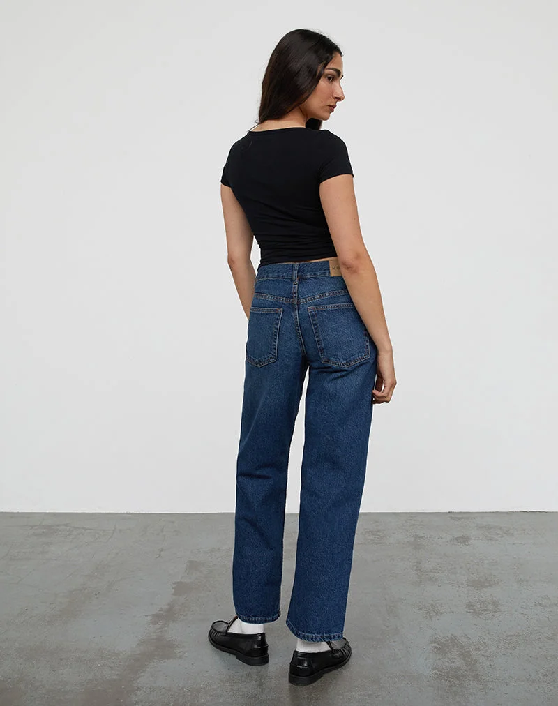 Jeans Awkward Parallel à taille moyenne, bleu moyen usagé
