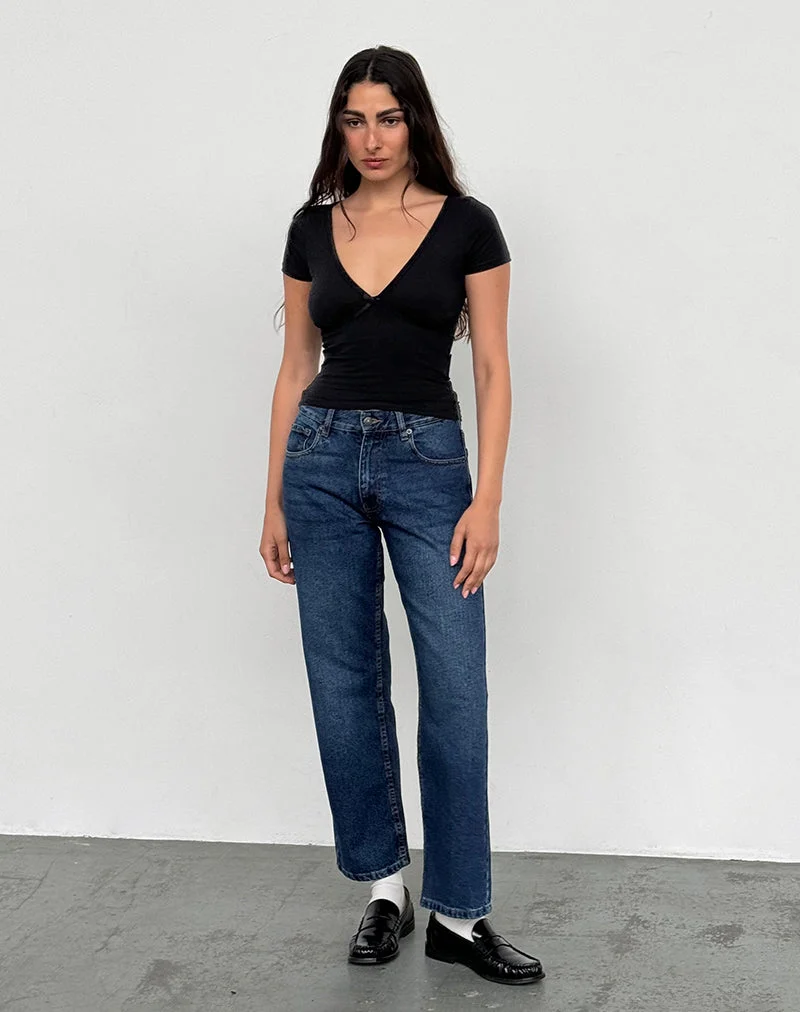 Jeans Awkward Parallel à taille moyenne, bleu moyen usagé