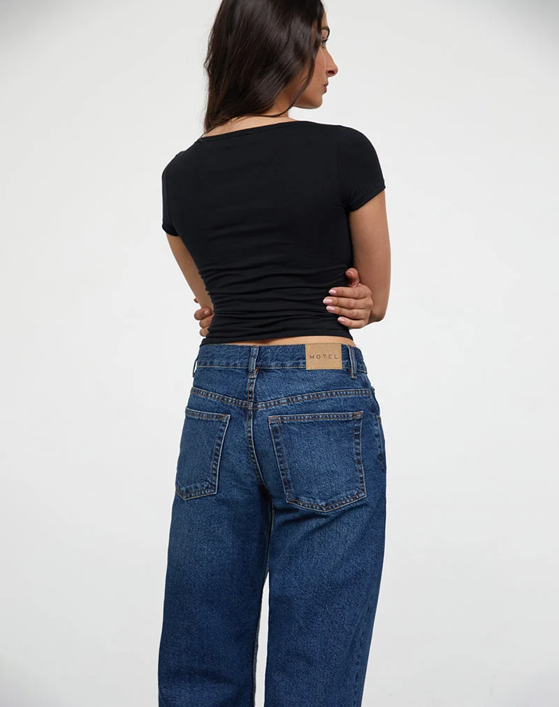 Jeans Awkward Parallel à taille moyenne, bleu moyen usagé