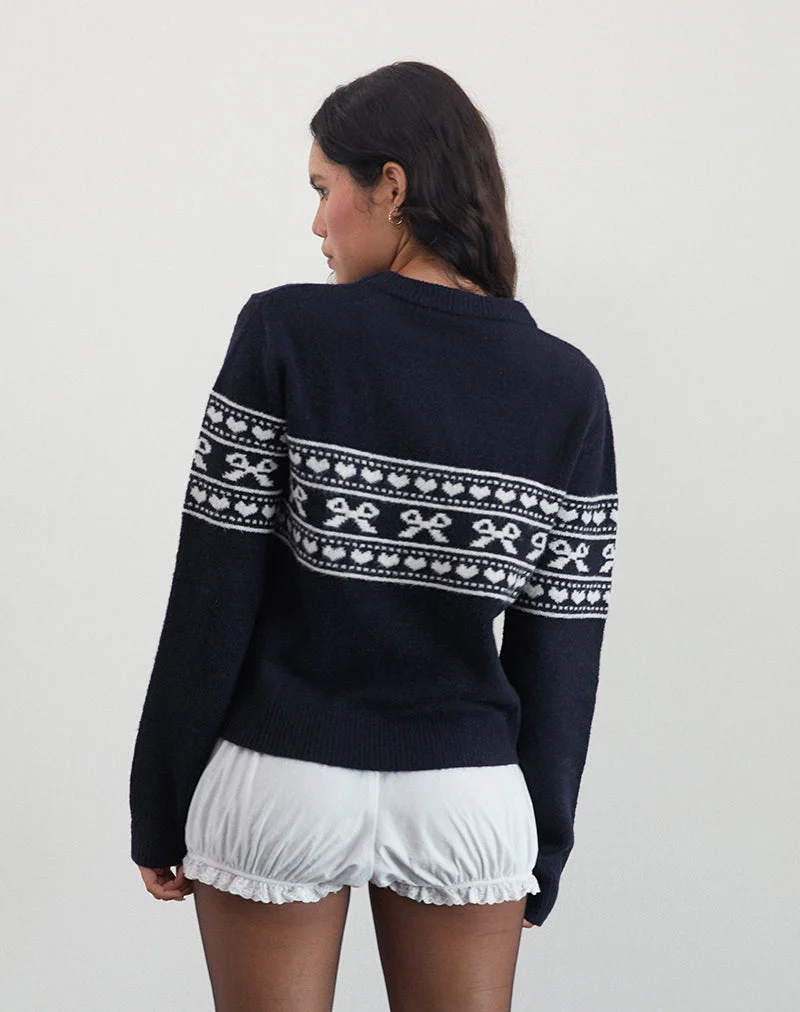 Pull Namirta en maille peacoat avec nœud Fairisle
