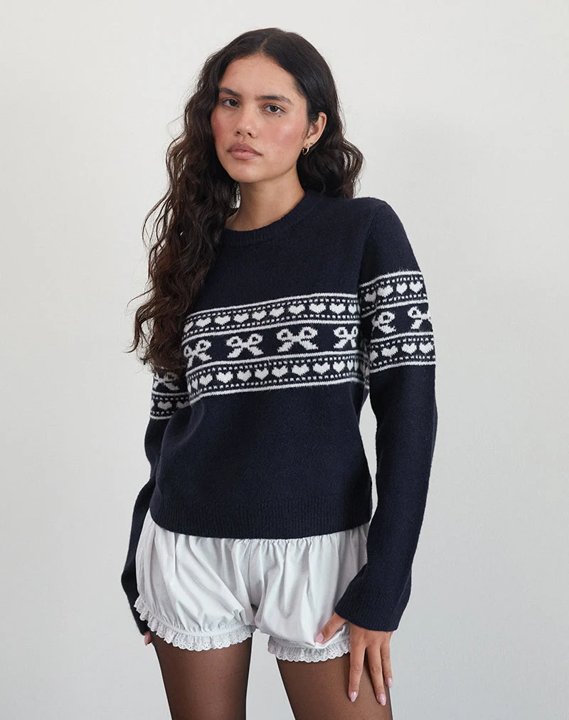 Pull Namirta en maille peacoat avec nœud Fairisle