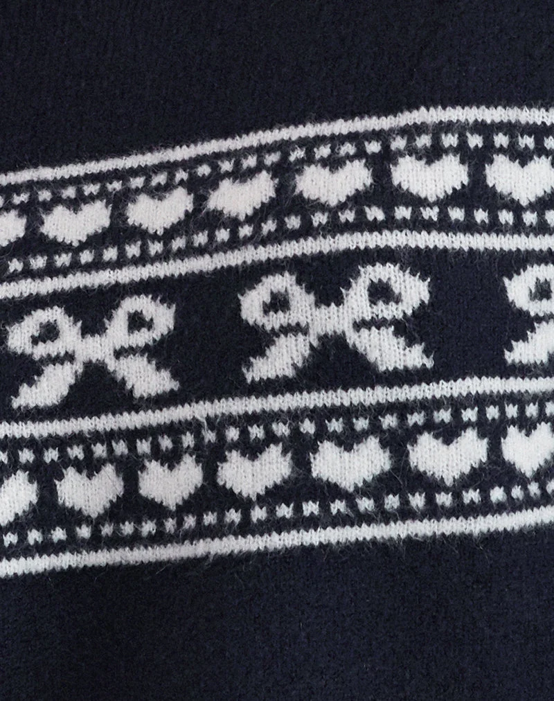 Pull Namirta en maille peacoat avec nœud Fairisle