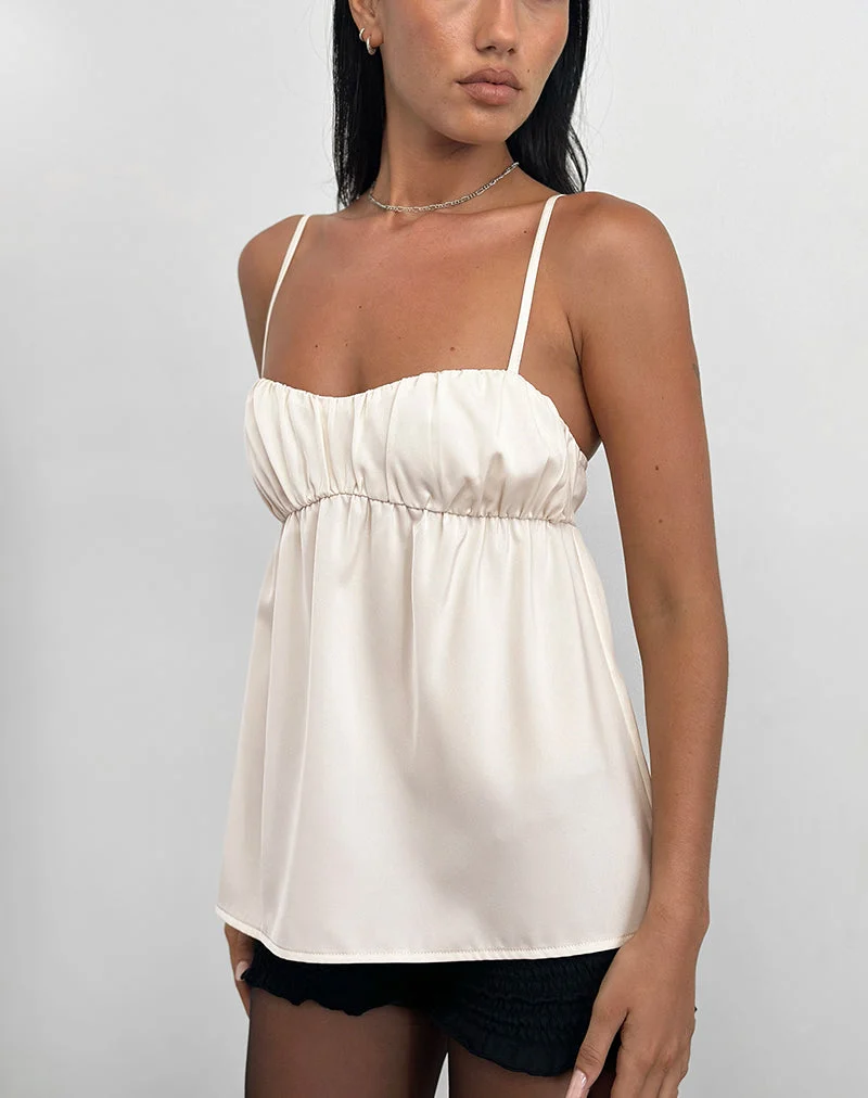 Camisole longue Camden, satin ivoire