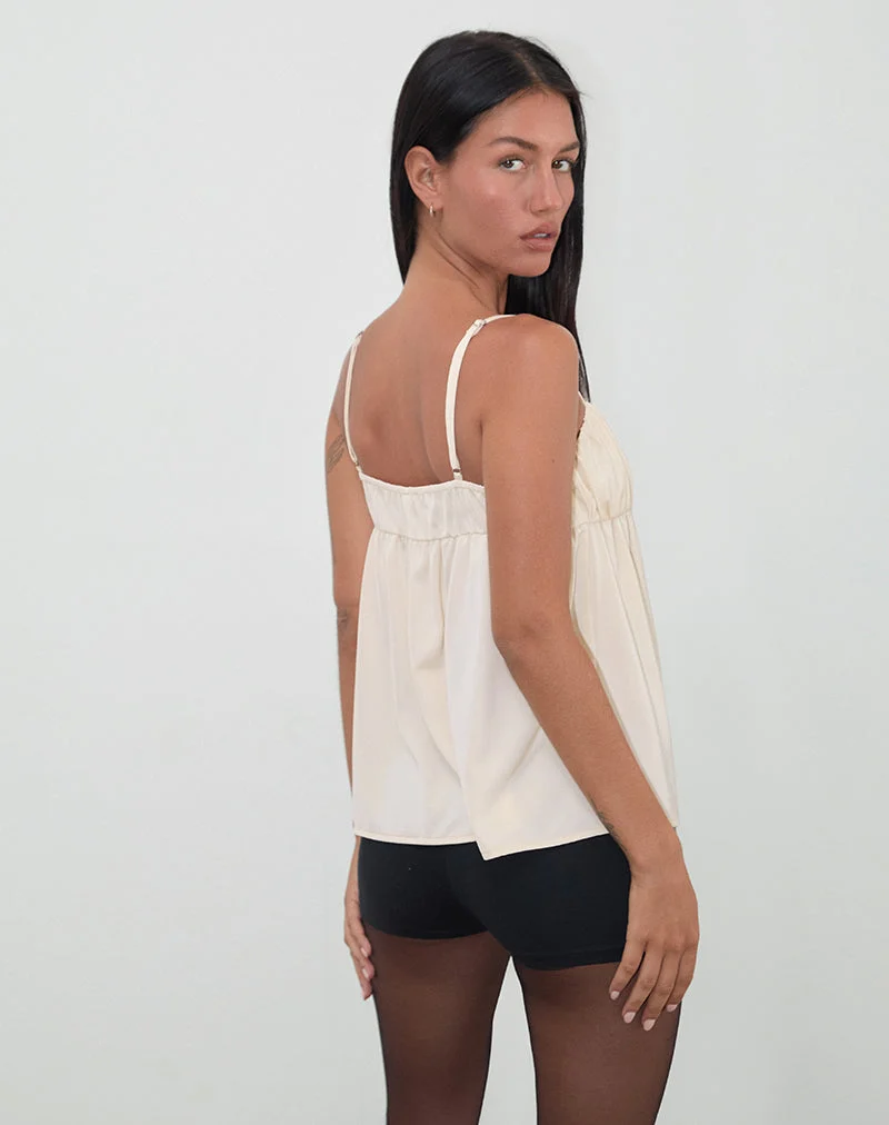 Camisole longue Camden, satin ivoire