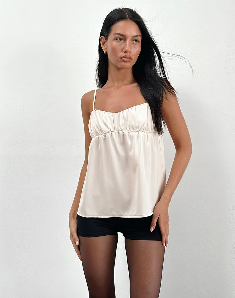 Camisole longue Camden, satin ivoire