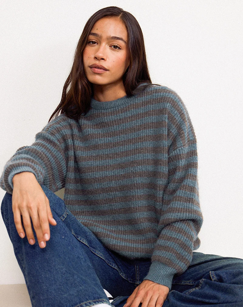 Pull Orvala à rayures ardoise et marron