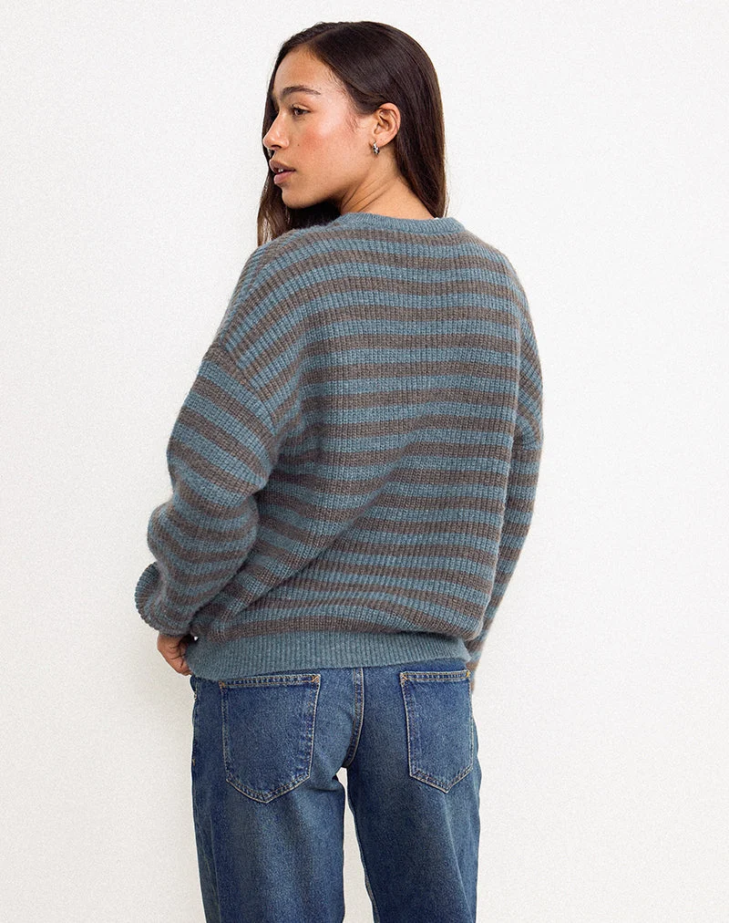 Pull Orvala à rayures ardoise et marron