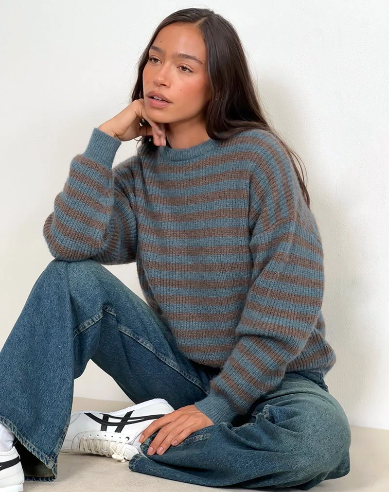 Pull Orvala à rayures ardoise et marron