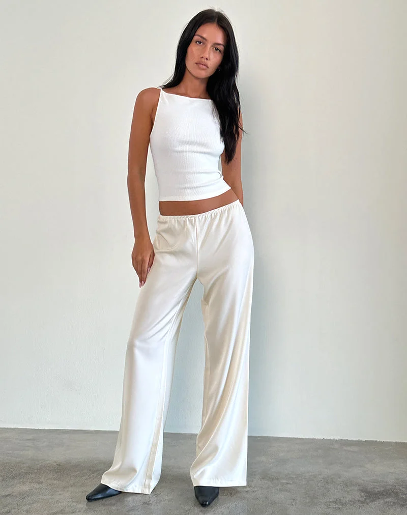Pantalon large Waski en satin ivoire