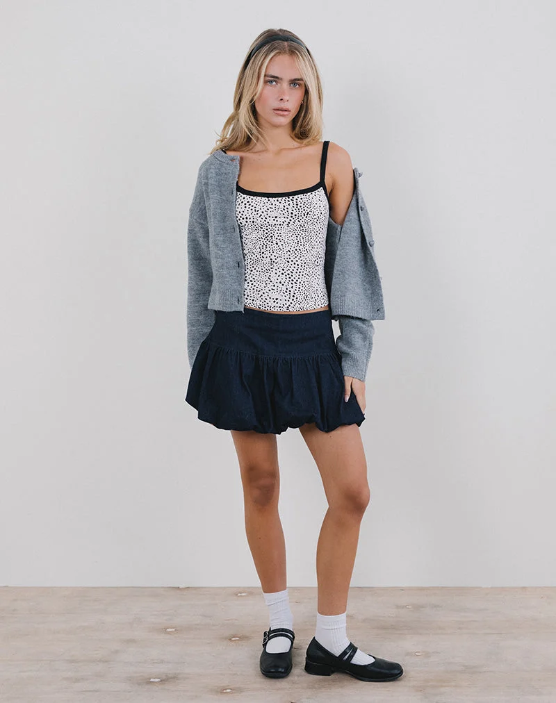 Top Ilisna en noir et blanc à imprimé mini-dalmatien et reliure noire