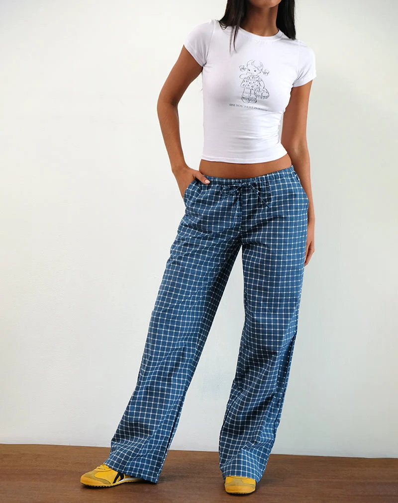 Pantalon taille basse Lirura en popeline écossaise marine
