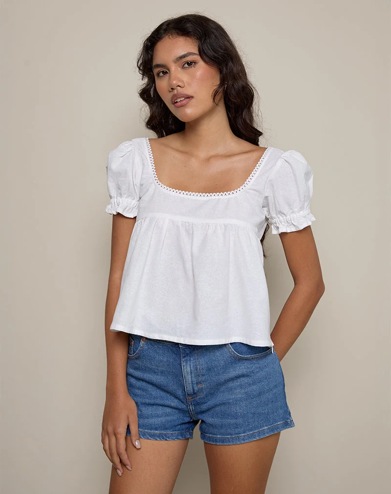 Axoni Square Neck Blouse in Linen White