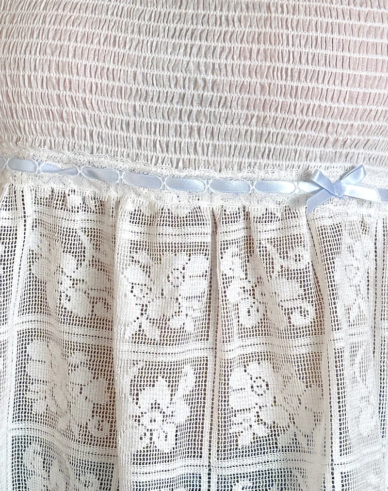 Flyn Top in Crochet Lace Shirred Poplin White