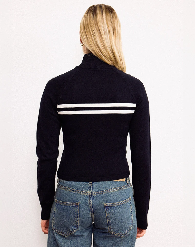 Talisa Zip Through Jacket in Black with White Stripe (veste zippée en noir et rayures blanches)
