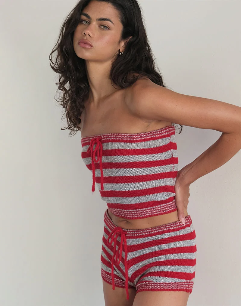Pantalon Renha Hot Pants à rayures rouges et grises