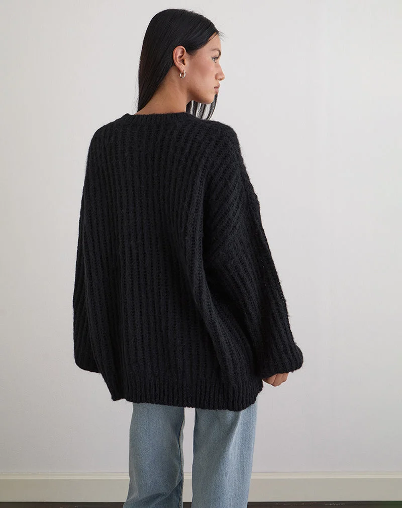 Pull oversize en maille Daren, noir