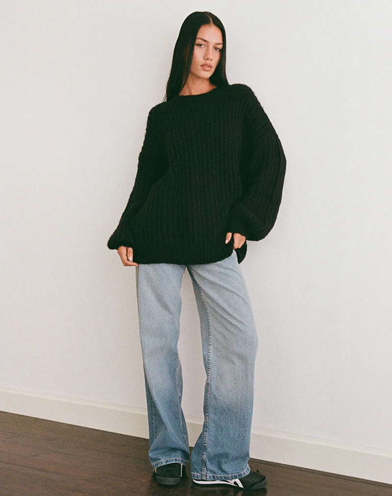 Pull oversize en maille Daren, noir