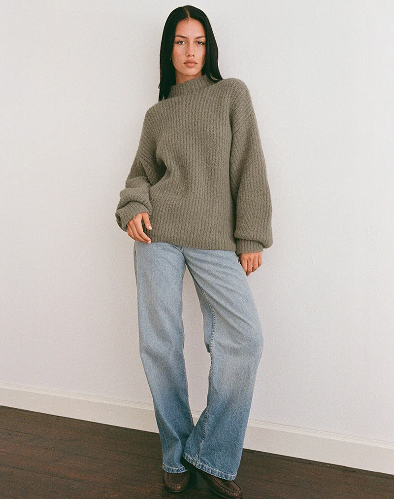 Chandail en tricot surdimensionné Viola, olive pâle