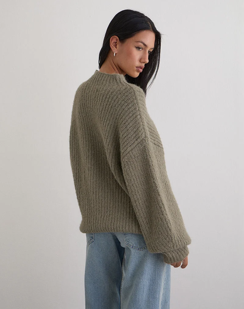 Chandail en tricot surdimensionné Viola, olive pâle