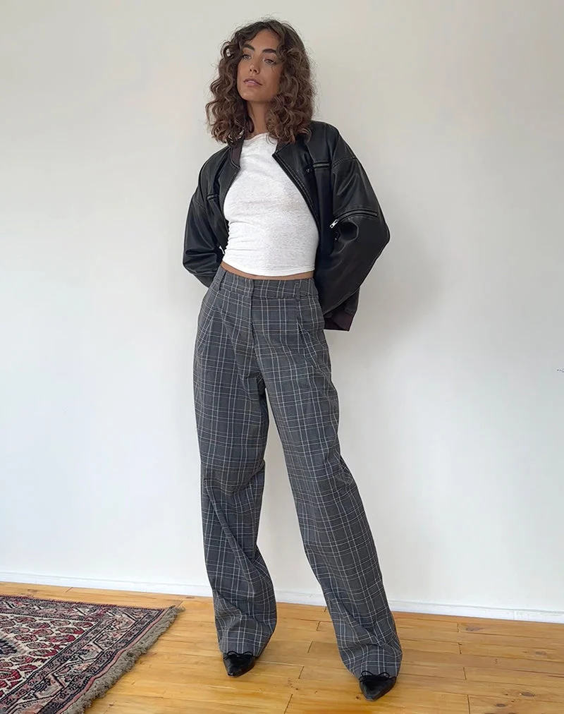 Pantalon large Sakaria à carreaux gris