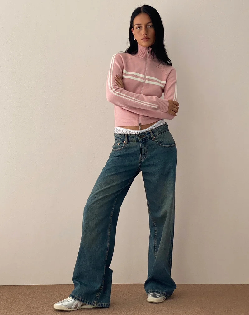 Talisa Sporty Zip Through Jacket in Knit Pink (Veste zippée sportive en tricot rose)