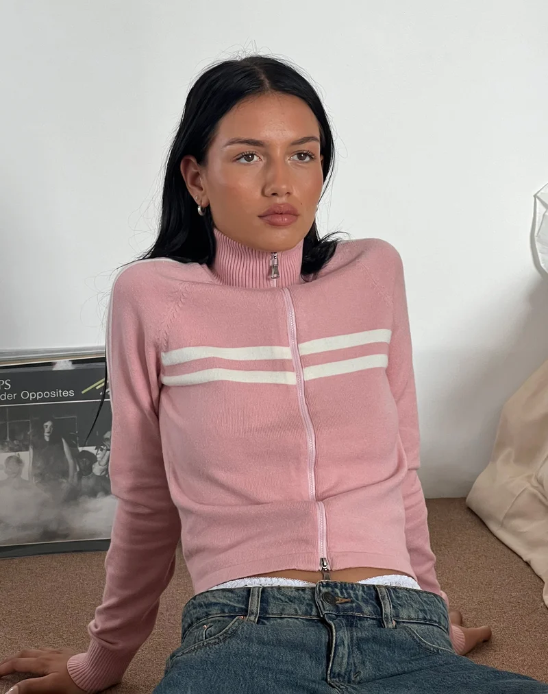 Talisa Sporty Zip Through Jacket in Knit Pink (Veste zippée sportive en tricot rose)