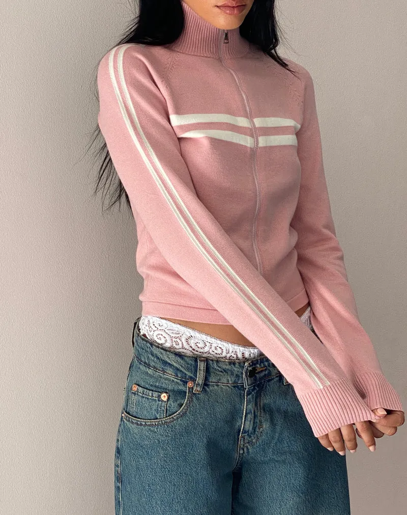 Talisa Sporty Zip Through Jacket in Knit Pink (Veste zippée sportive en tricot rose)
